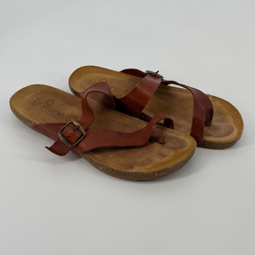 Yokono Ibiza Brown Leather Cork Footbed Thong‎ Sandals Made in Spain Womens 9